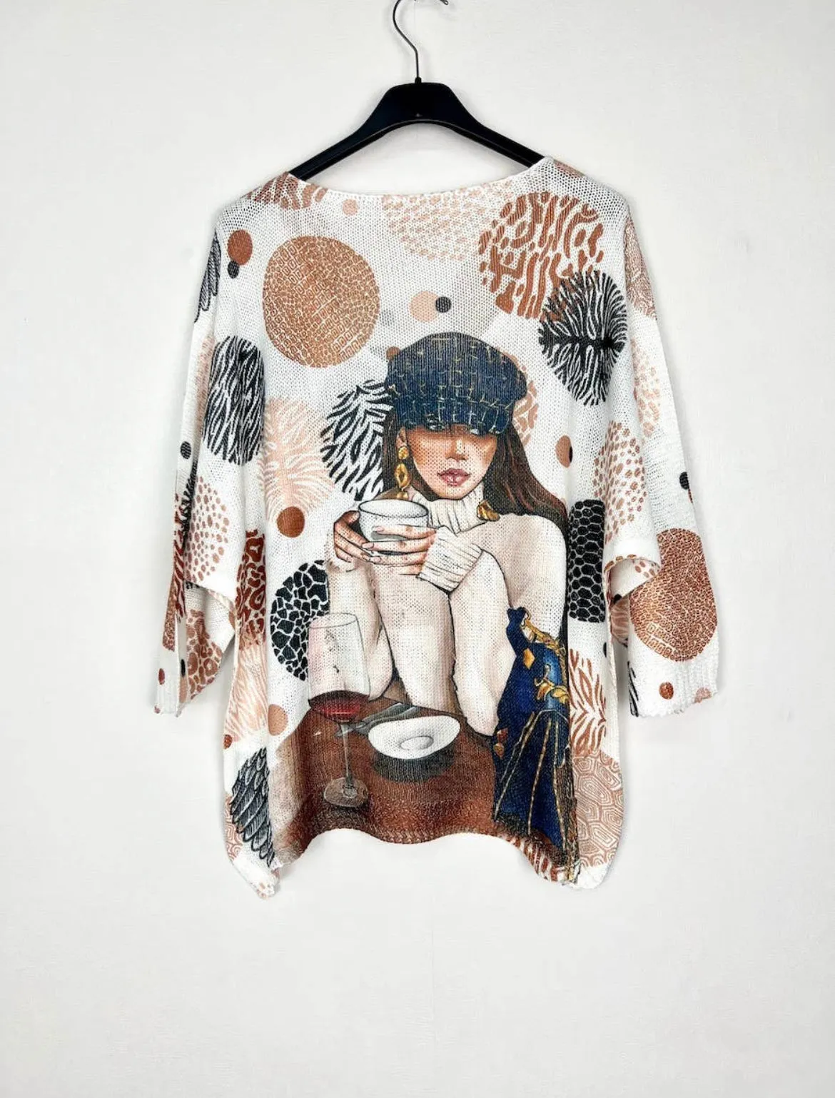 3/4 sleeve v-neck knitted sweater