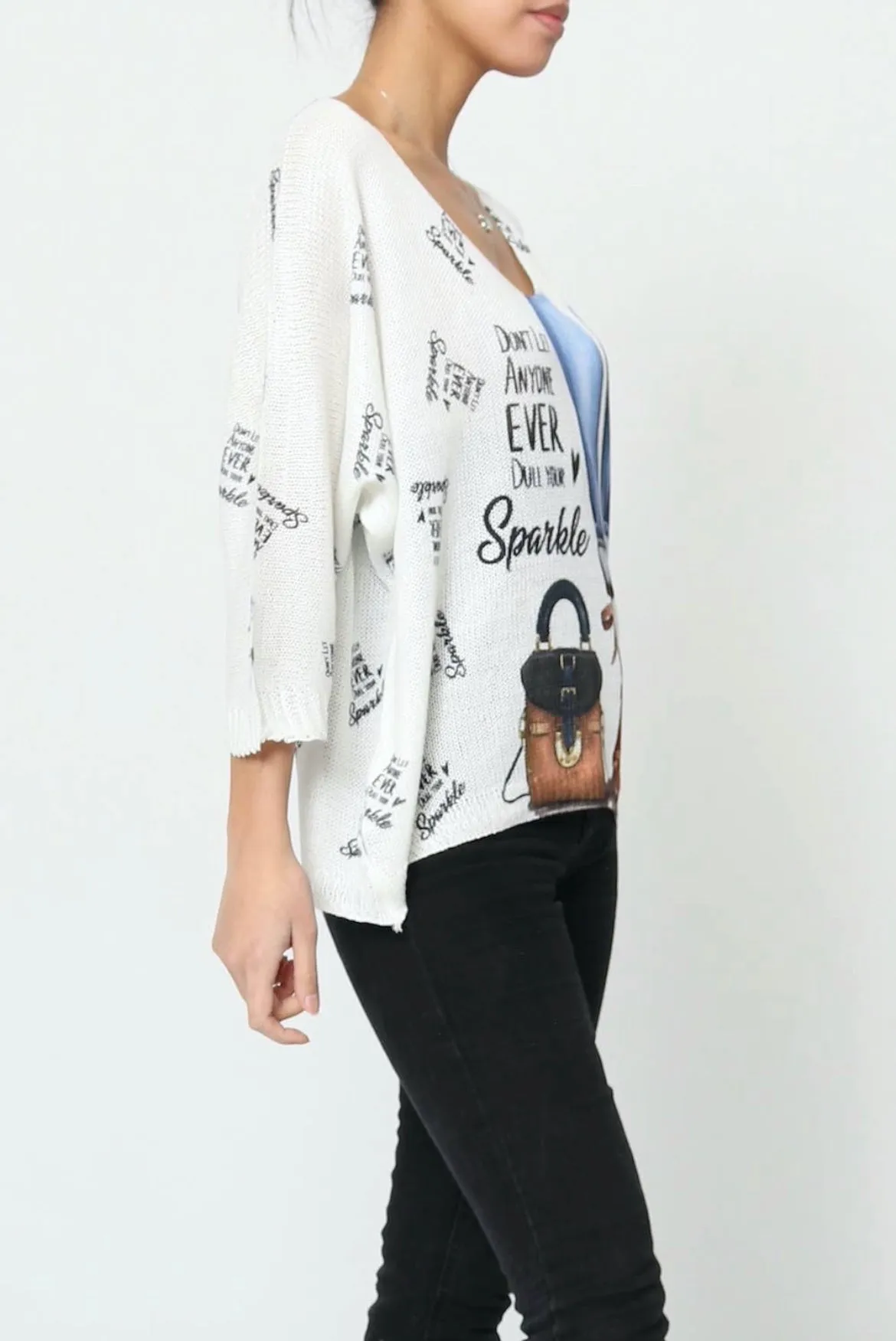 3/4 sleeve v-neck knitted sweater