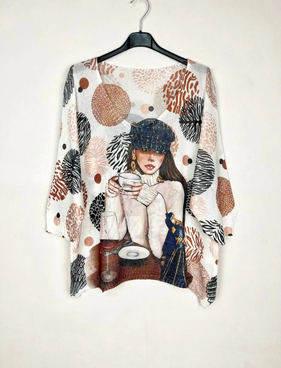 3/4 sleeve v-neck knitted sweater
