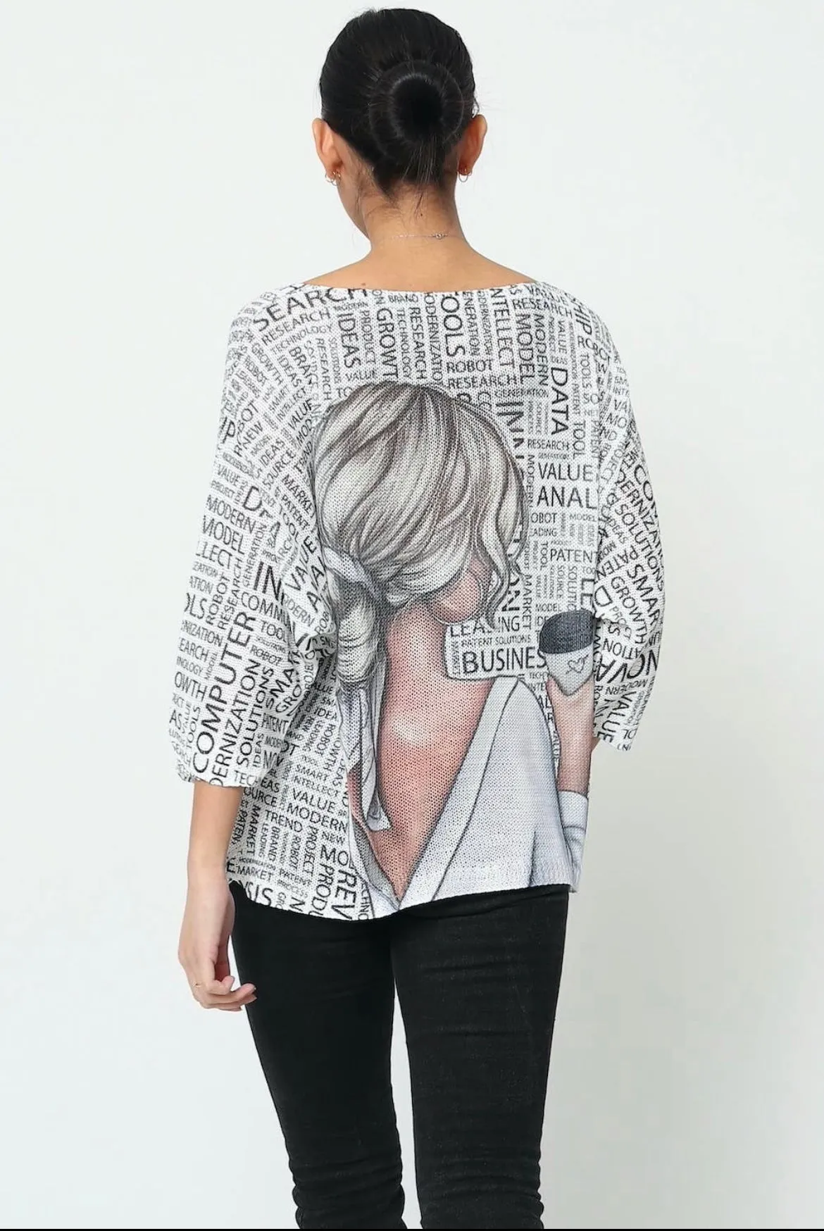 3/4 sleeve v-neck knitted sweater
