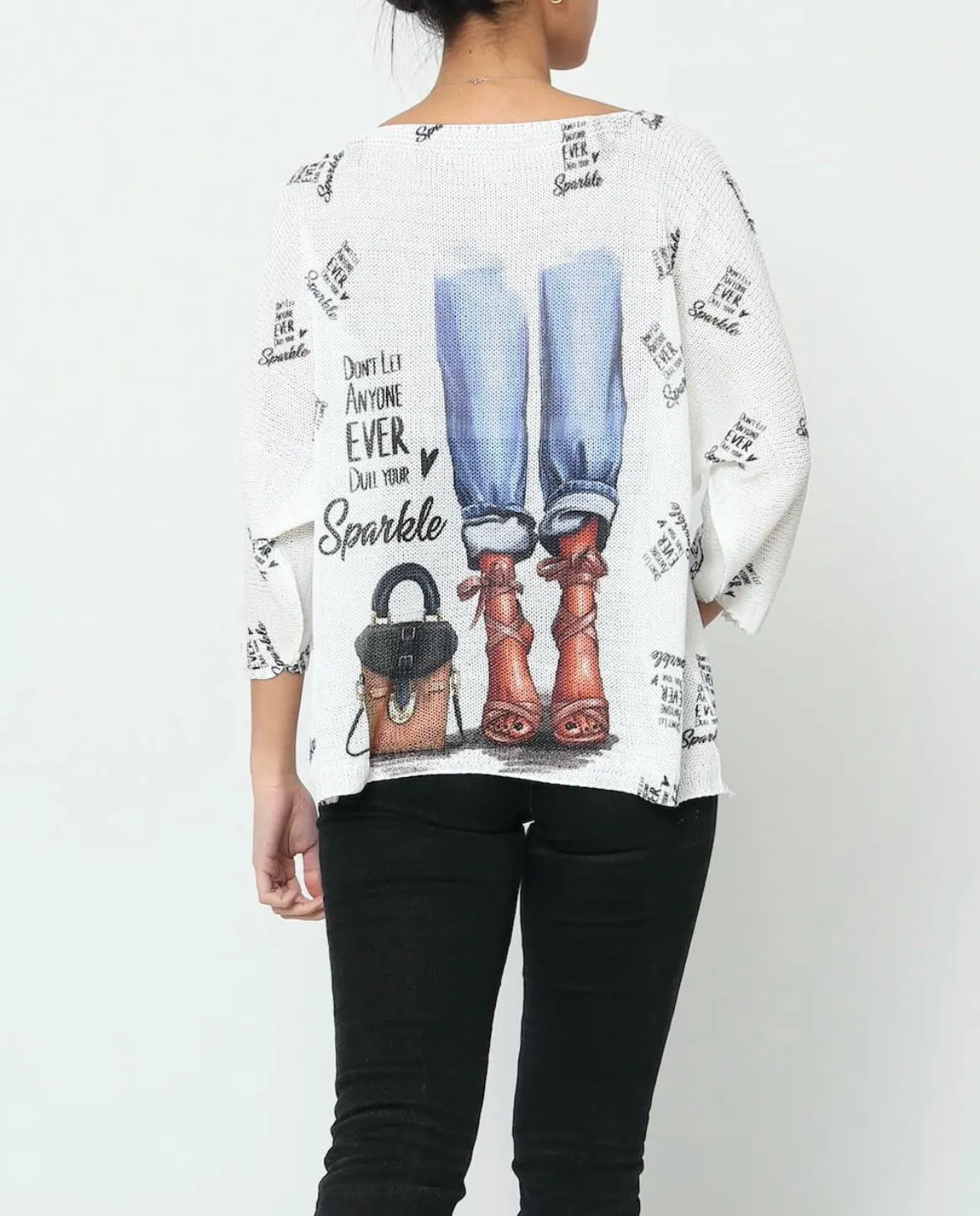 3/4 sleeve v-neck knitted sweater