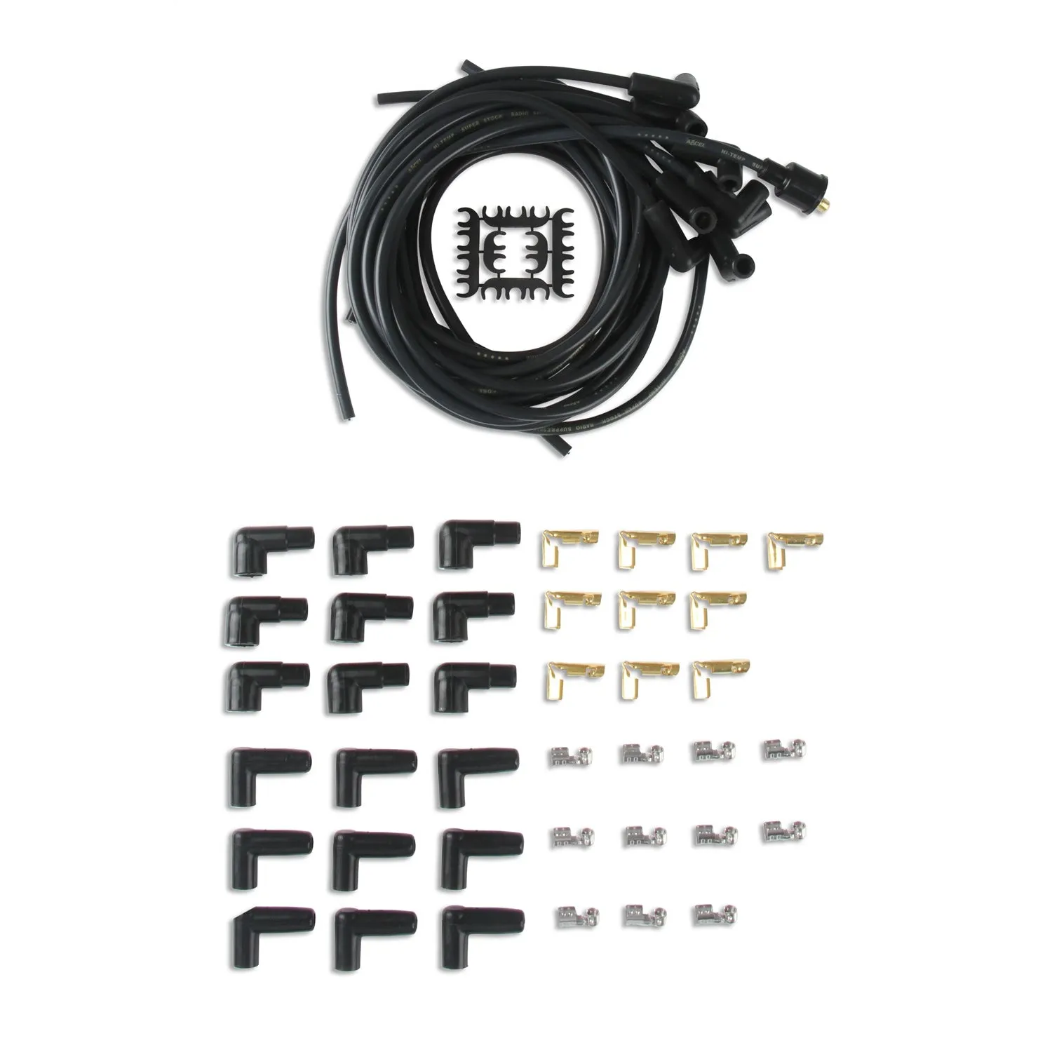 ACCEL Super Stock Spiral Core 8 mm Spark Plug Wire Set - Black - 90 Degree Plug Boots - HEI Style Terminal - Cut-To-Fit - V8 4041K