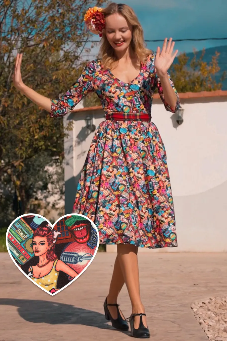 Billie Long Sleeved Pop Art Dress