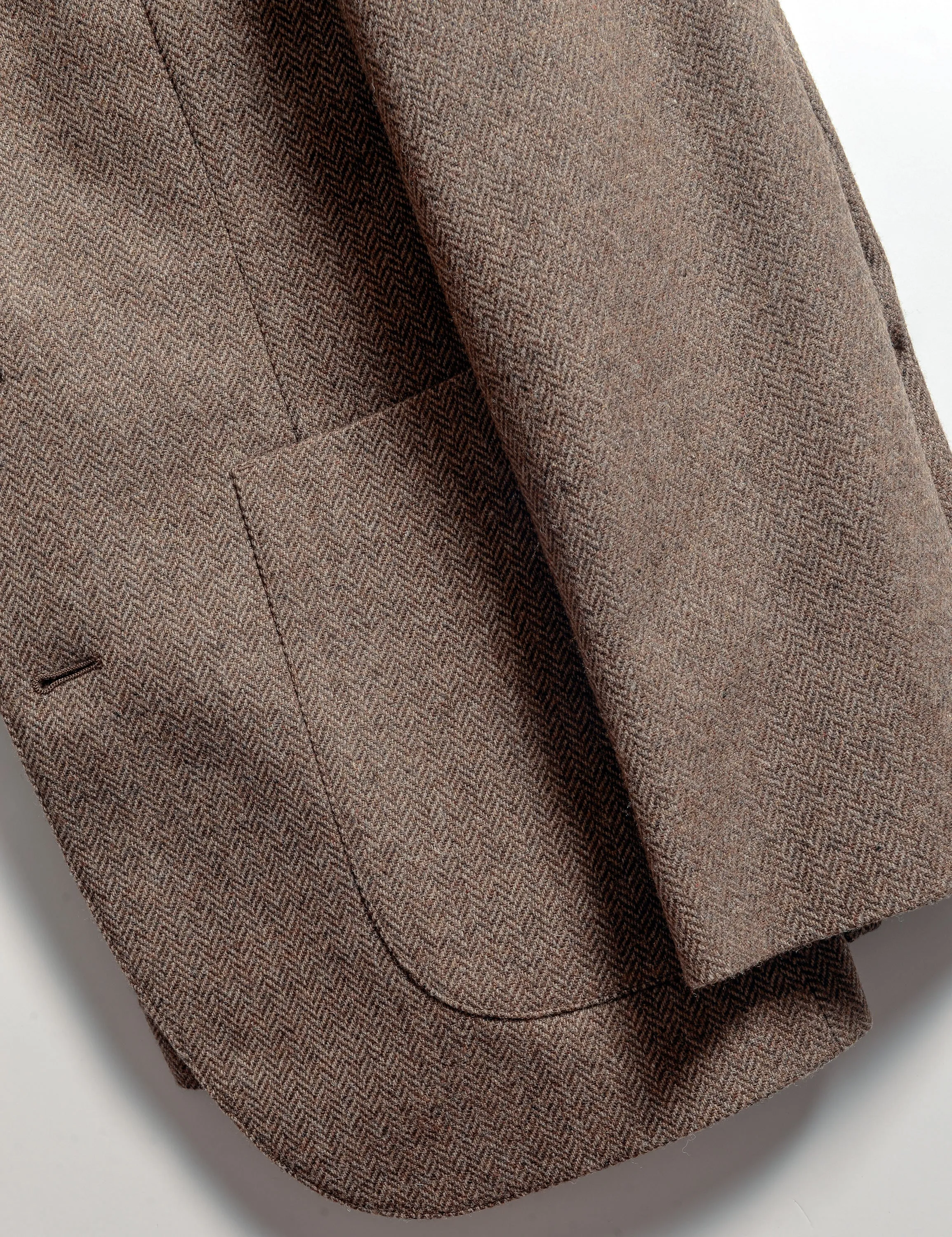 BKT35 Unstructured Jacket in Herringbone Tweed - Coffee