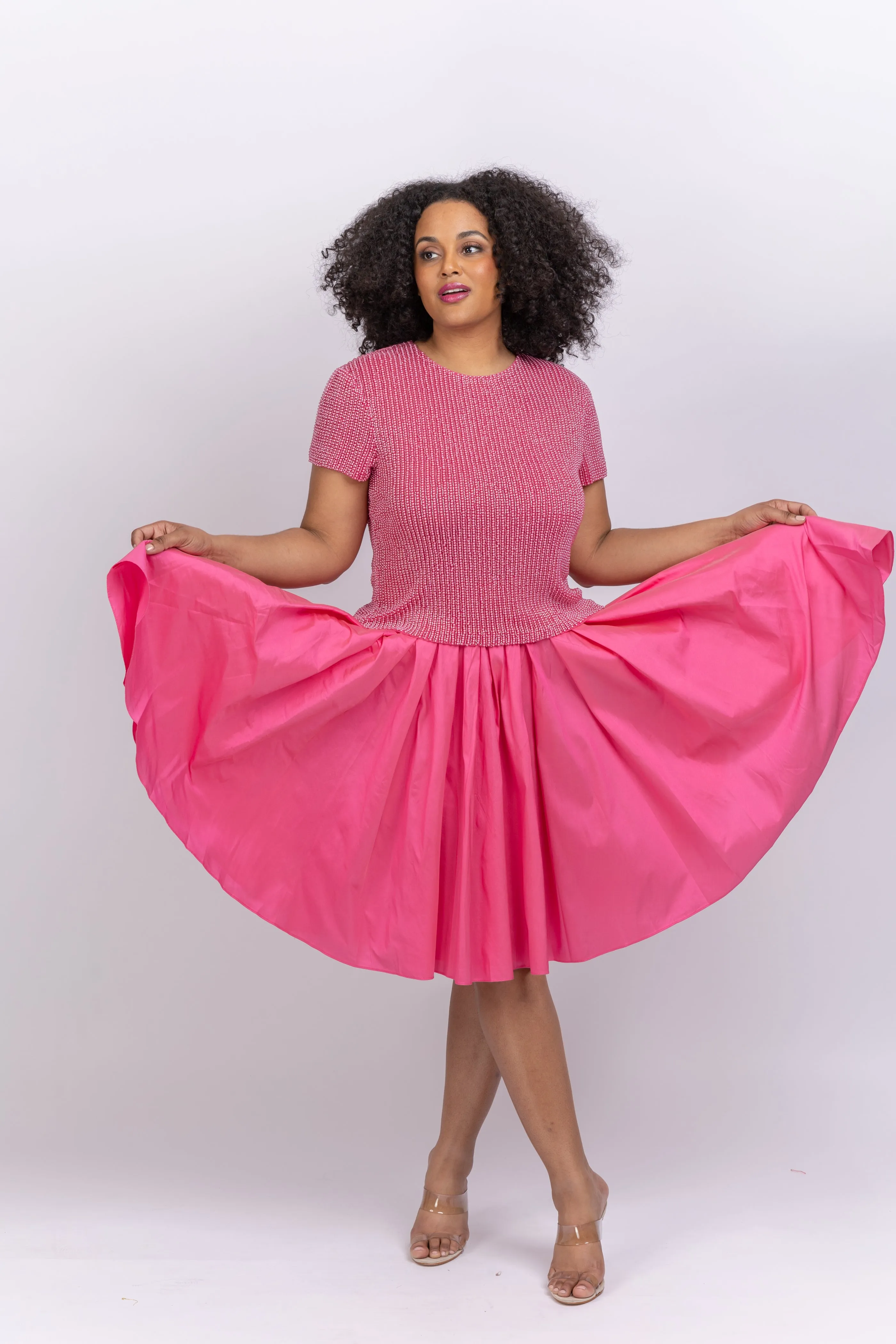 Emily Shalant Spring Taffeta Party Skirt Flamingo