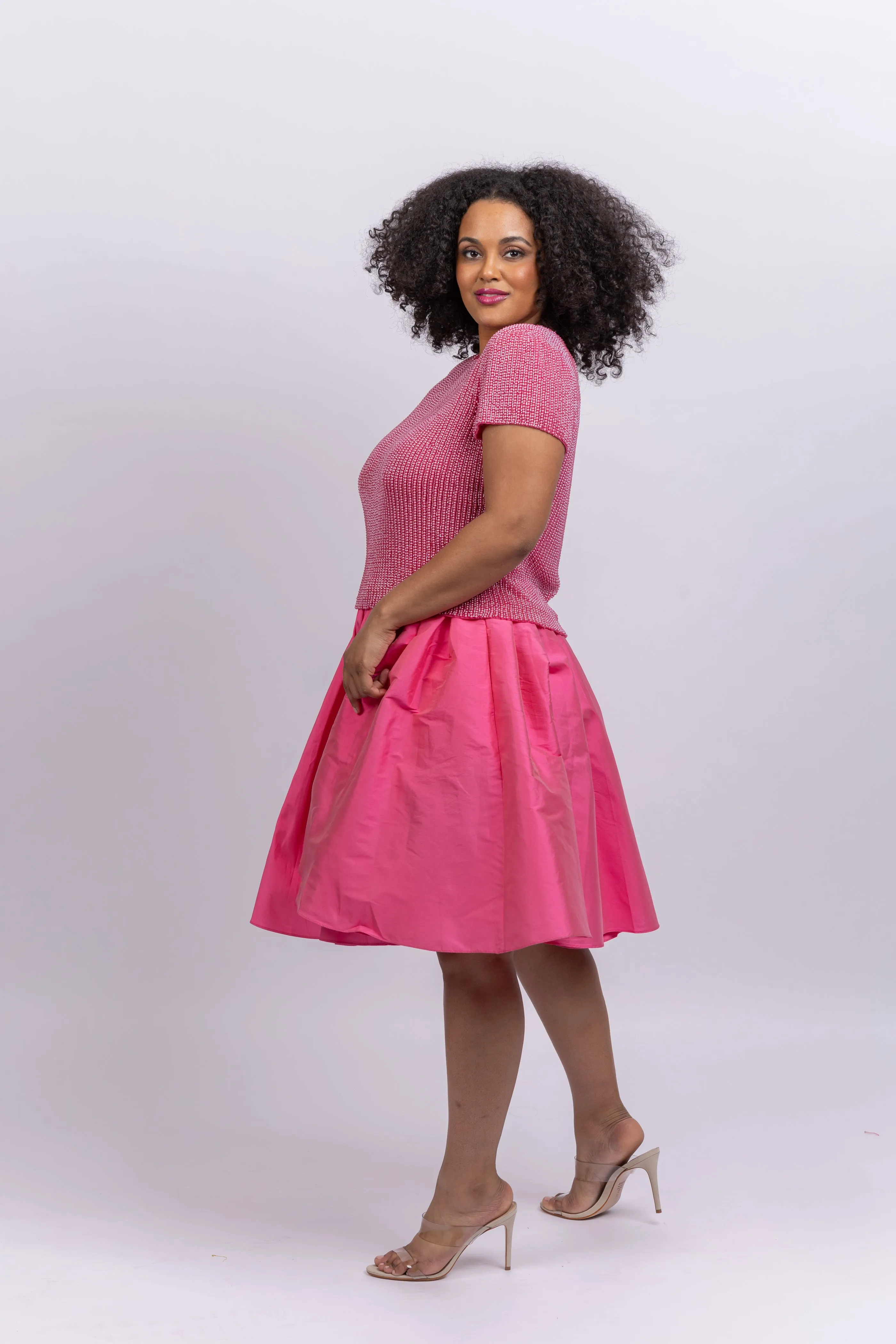 Emily Shalant Spring Taffeta Party Skirt Flamingo