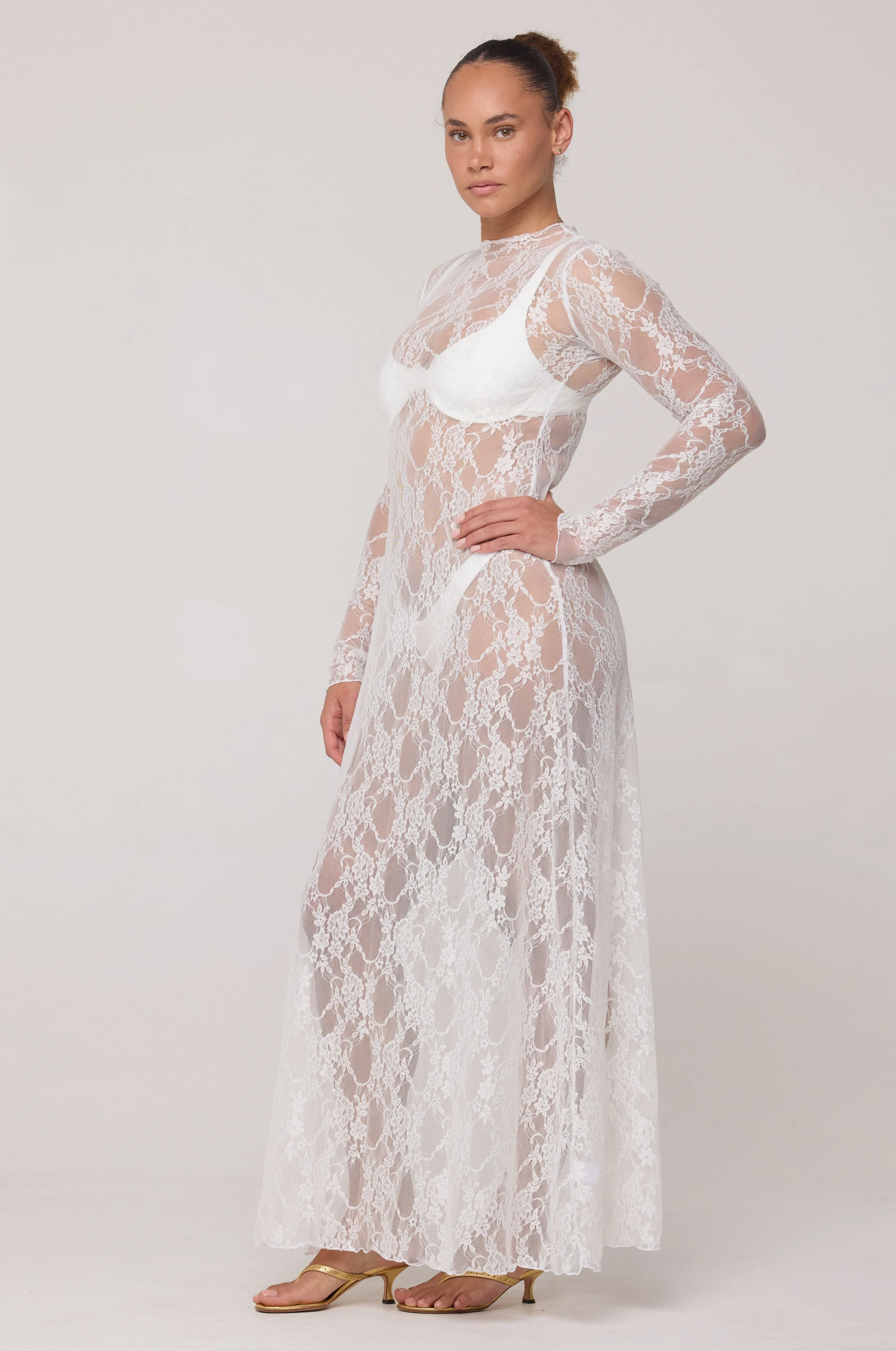 Lyon Lace Dress in White Lace