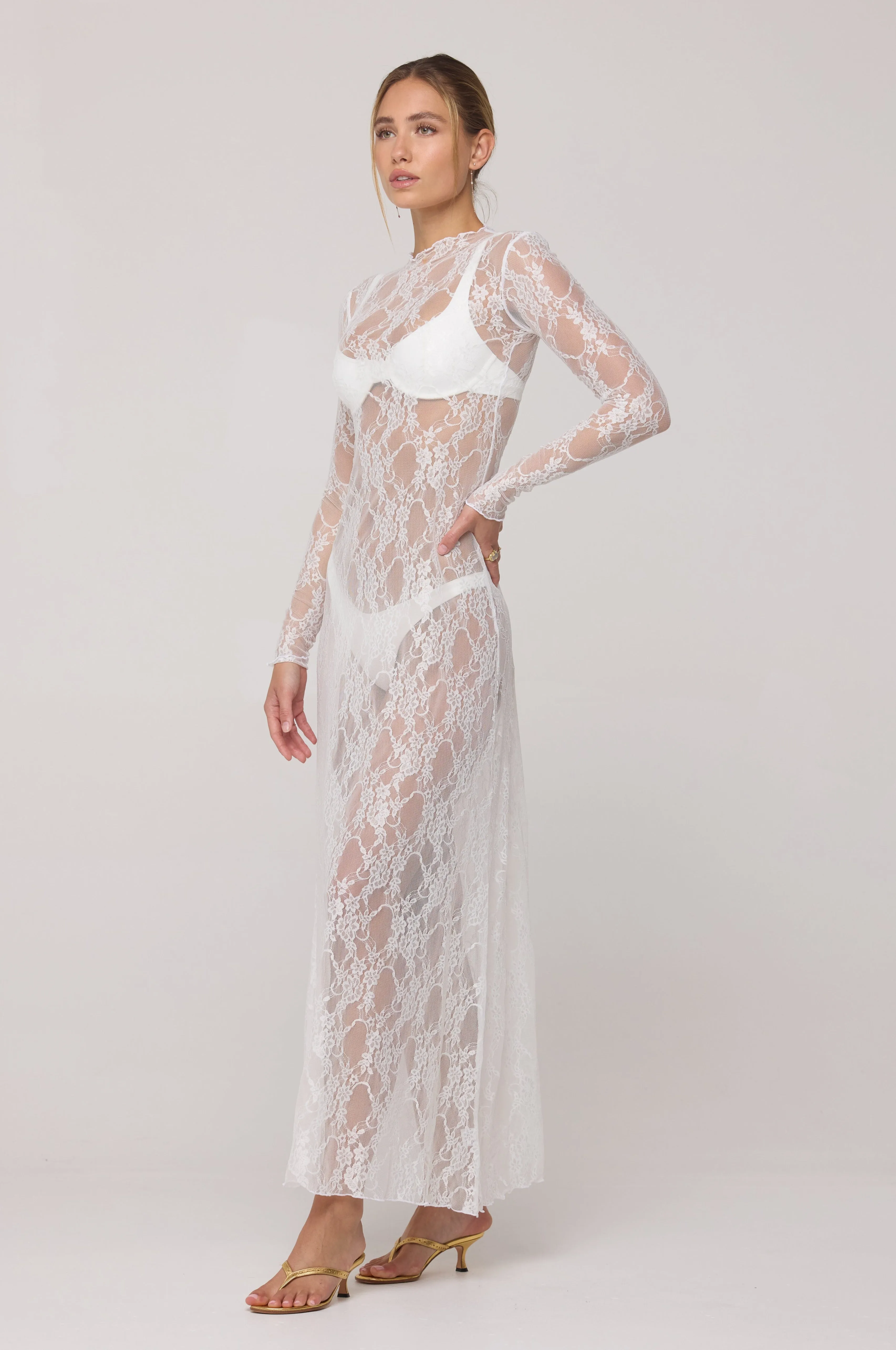 Lyon Lace Dress in White Lace