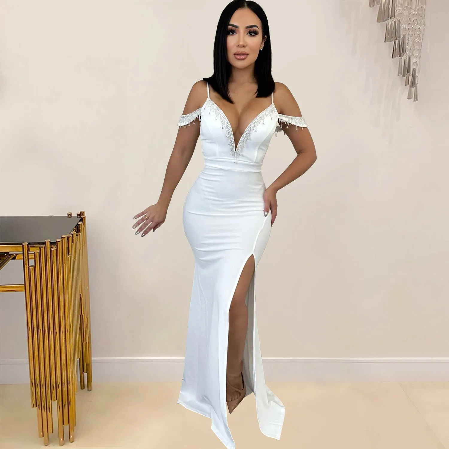 MALYBGG Tassel-Adorned Spaghetti Strap Maxi Dress 6771LY