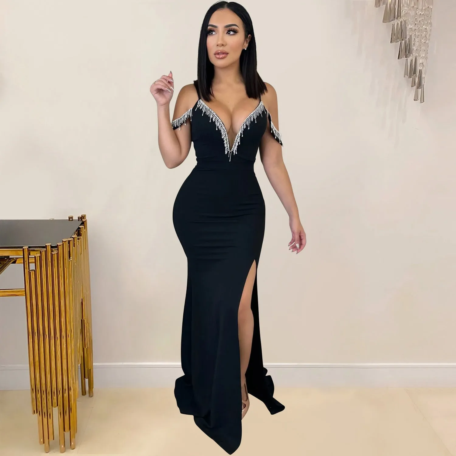 MALYBGG Tassel-Adorned Spaghetti Strap Maxi Dress 6771LY