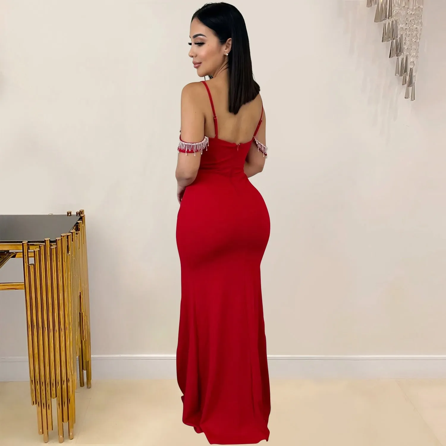 MALYBGG Tassel-Adorned Spaghetti Strap Maxi Dress 6771LY