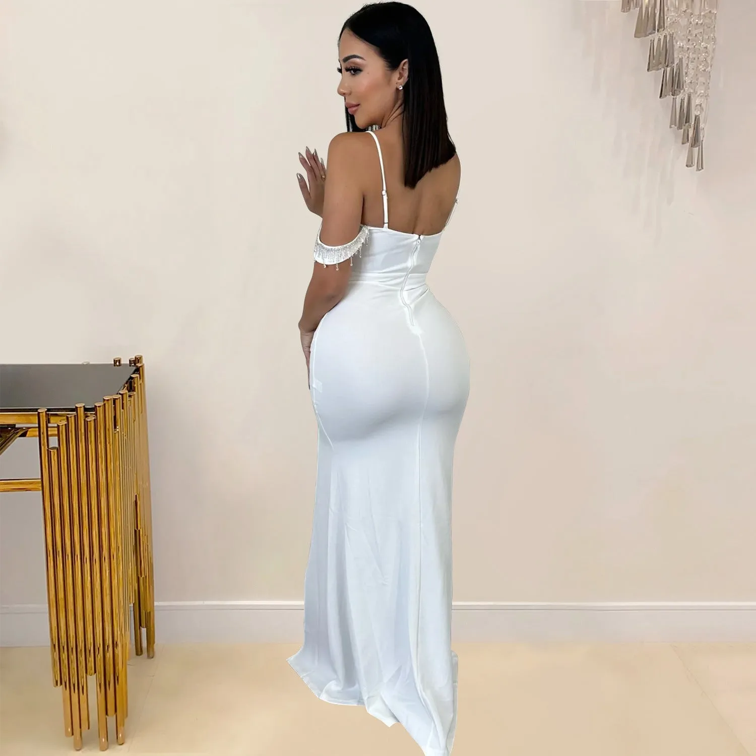 MALYBGG Tassel-Adorned Spaghetti Strap Maxi Dress 6771LY
