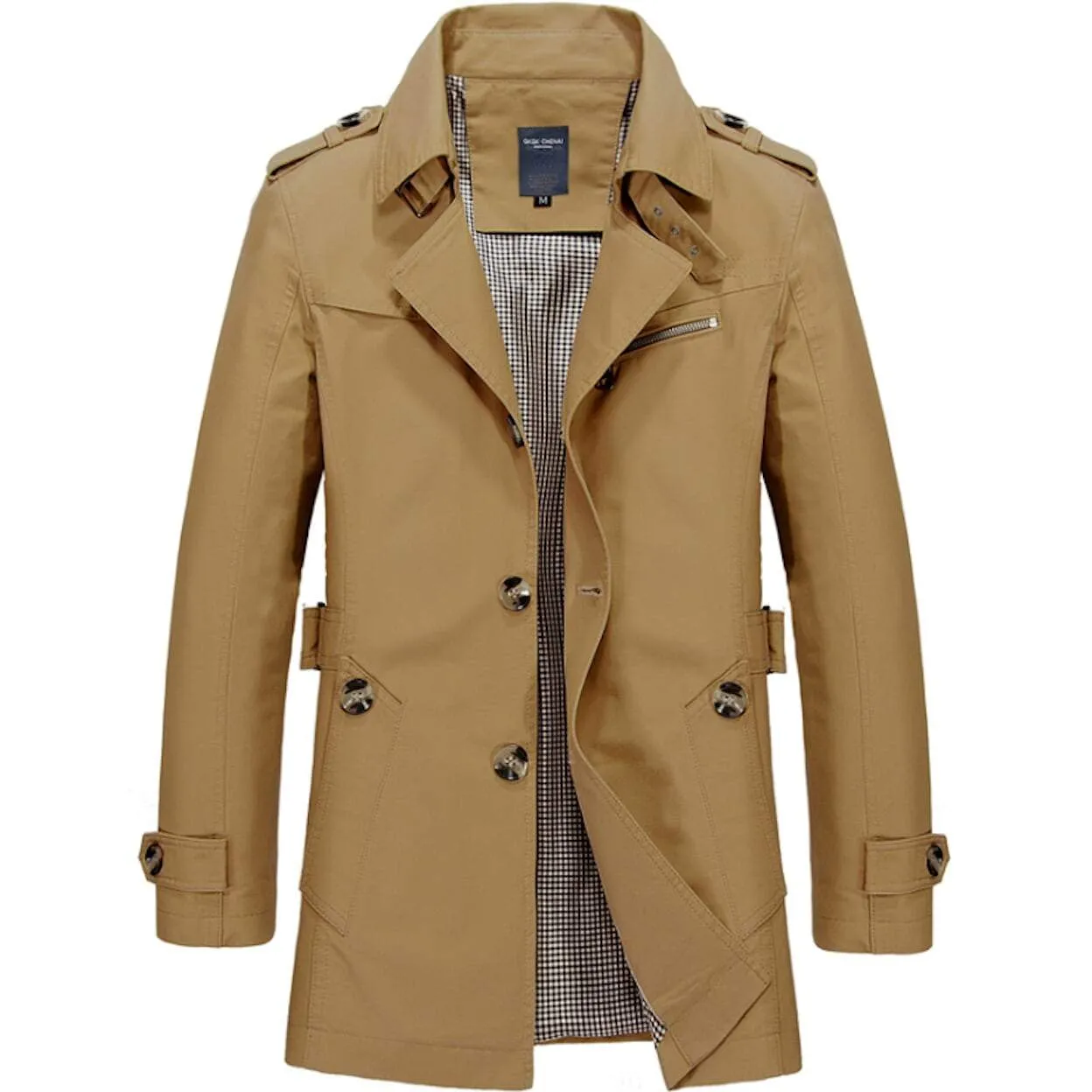 Mens Classic Black Mid Length Trench Coat