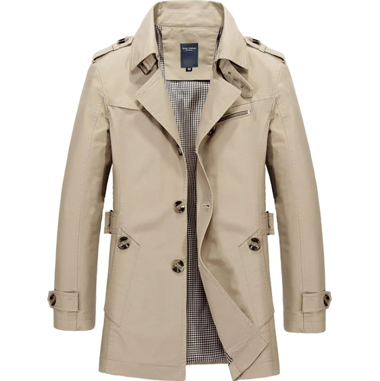 Mens Classic Black Mid Length Trench Coat