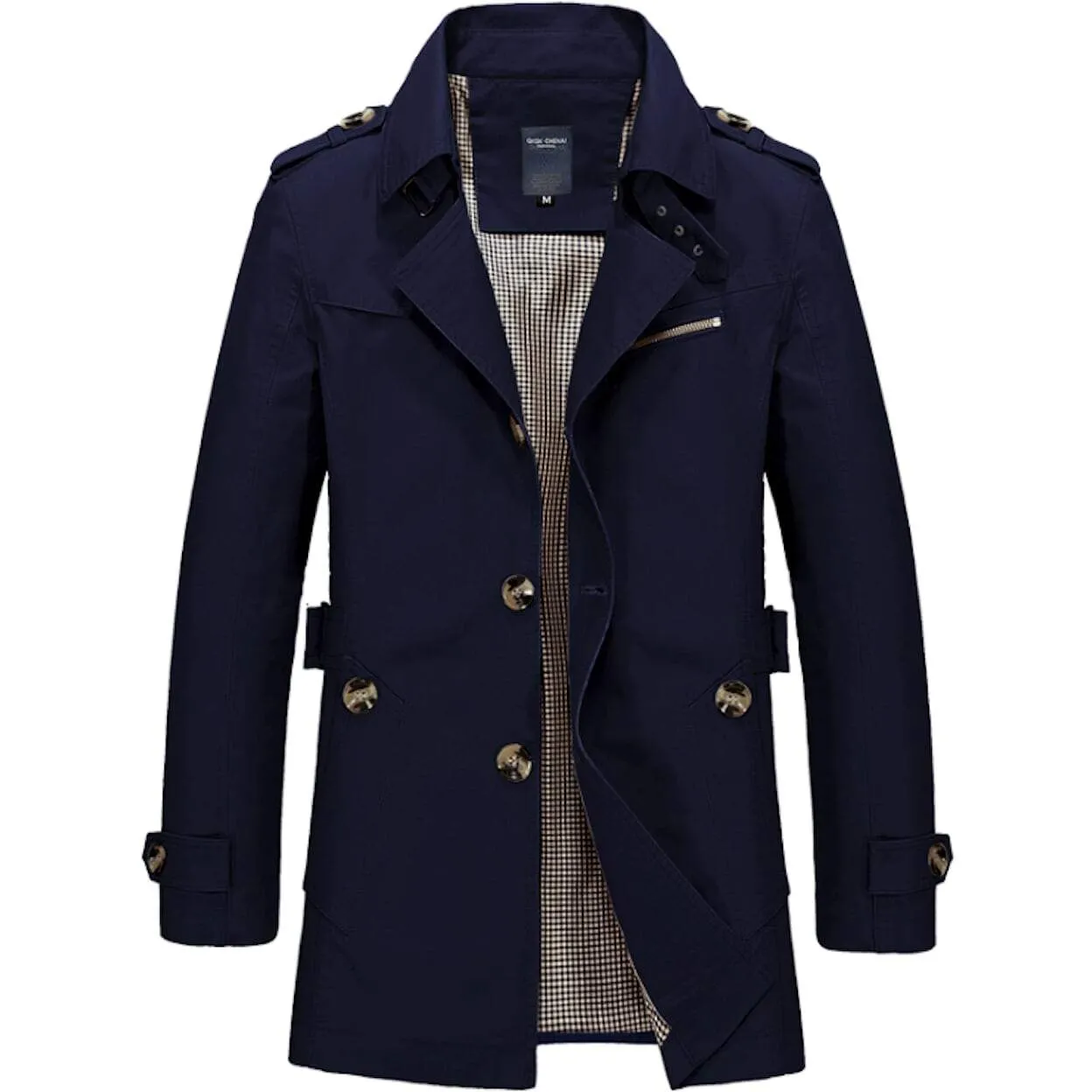 Mens Classic Black Mid Length Trench Coat