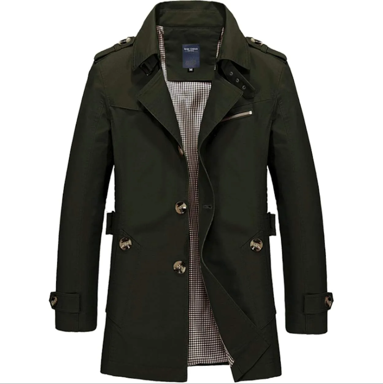 Mens Classic Black Mid Length Trench Coat