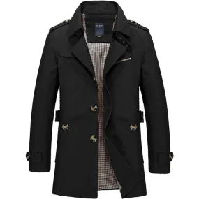 Mens Classic Black Mid Length Trench Coat
