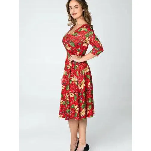 Miss Lulo Pamela Swing Dress in Red Floral Print