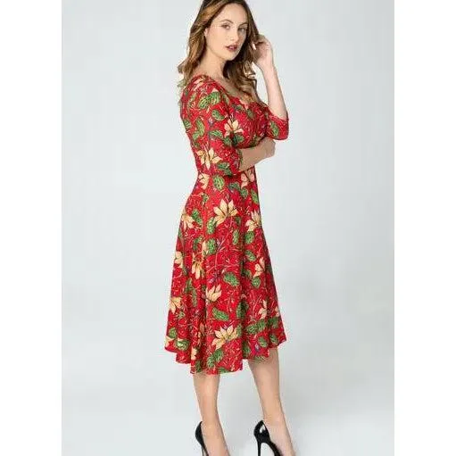 Miss Lulo Pamela Swing Dress in Red Floral Print