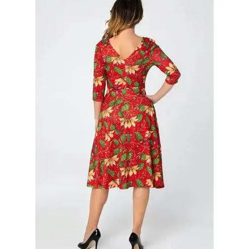 Miss Lulo Pamela Swing Dress in Red Floral Print