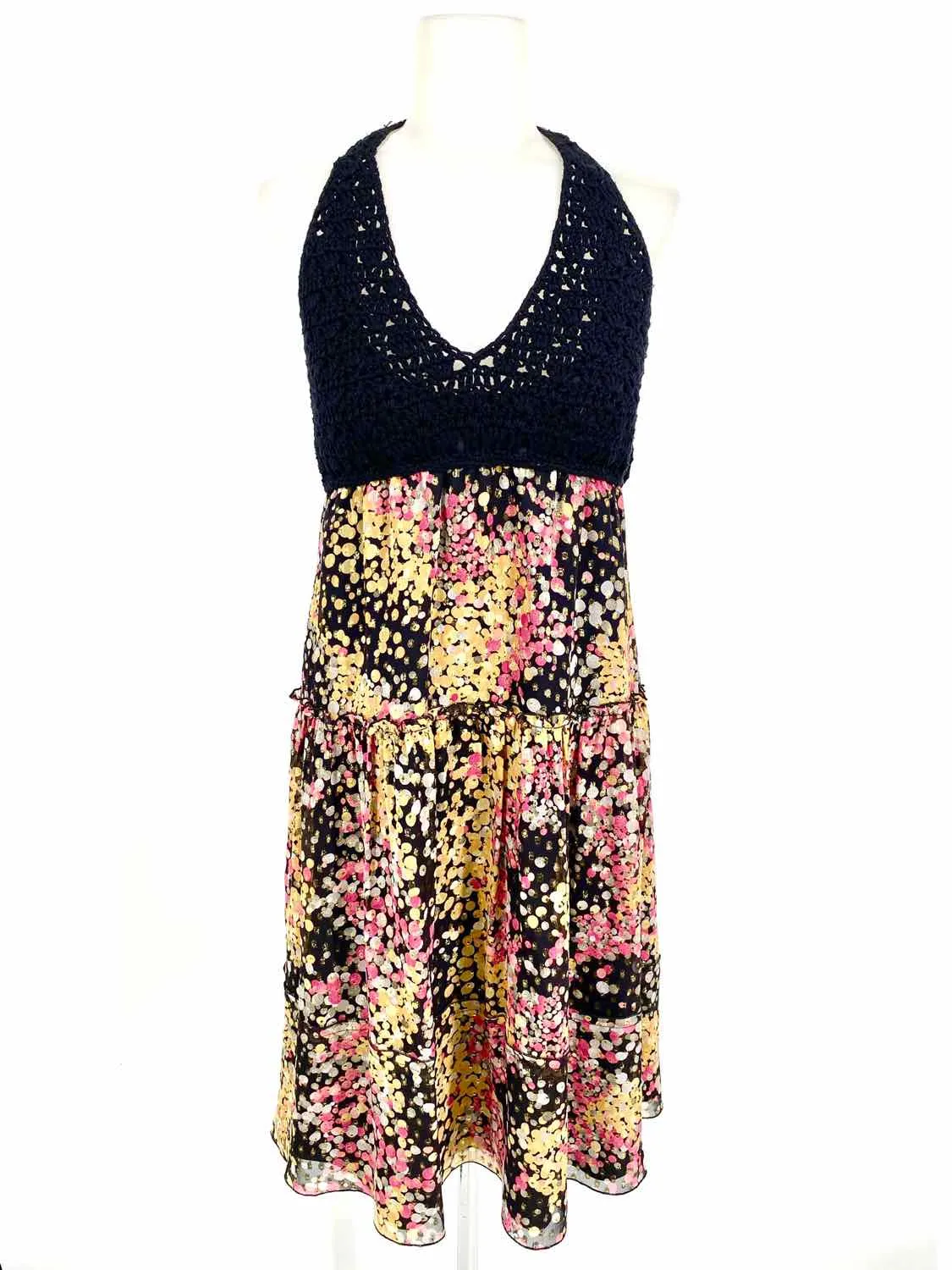 MISSONI Women's Black Print Halter Knit Silk Dots Date Night Size 8 Dress