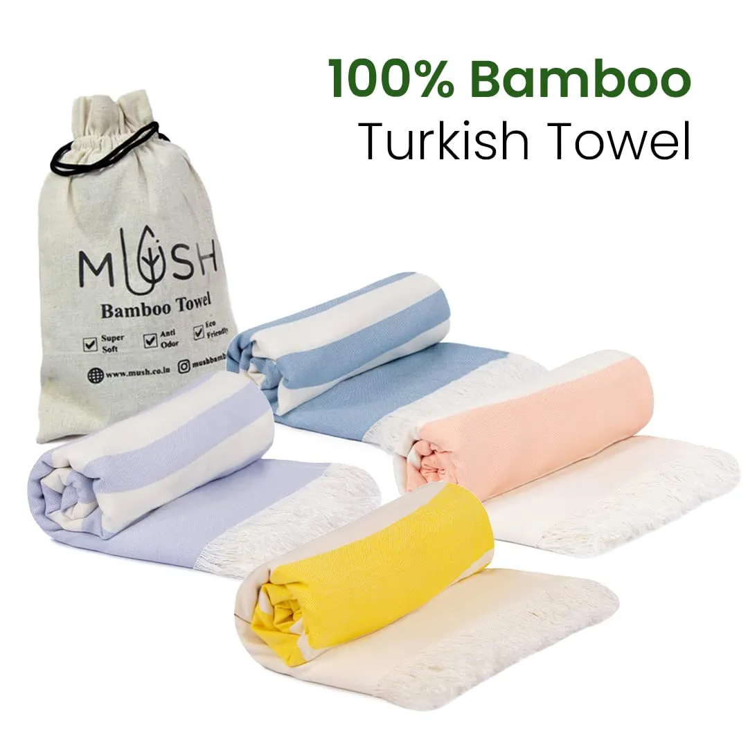 Mush 100% Bamboo Ultra-Compact Turkish Towel Super Soft,Absorbent, Quick Dry,Anti-Odor Bamboo Towel for Bath, Travel, Gym, Swim and Workout (4, Ice melt Blue,Yellow,New Peach,Muted Blue)