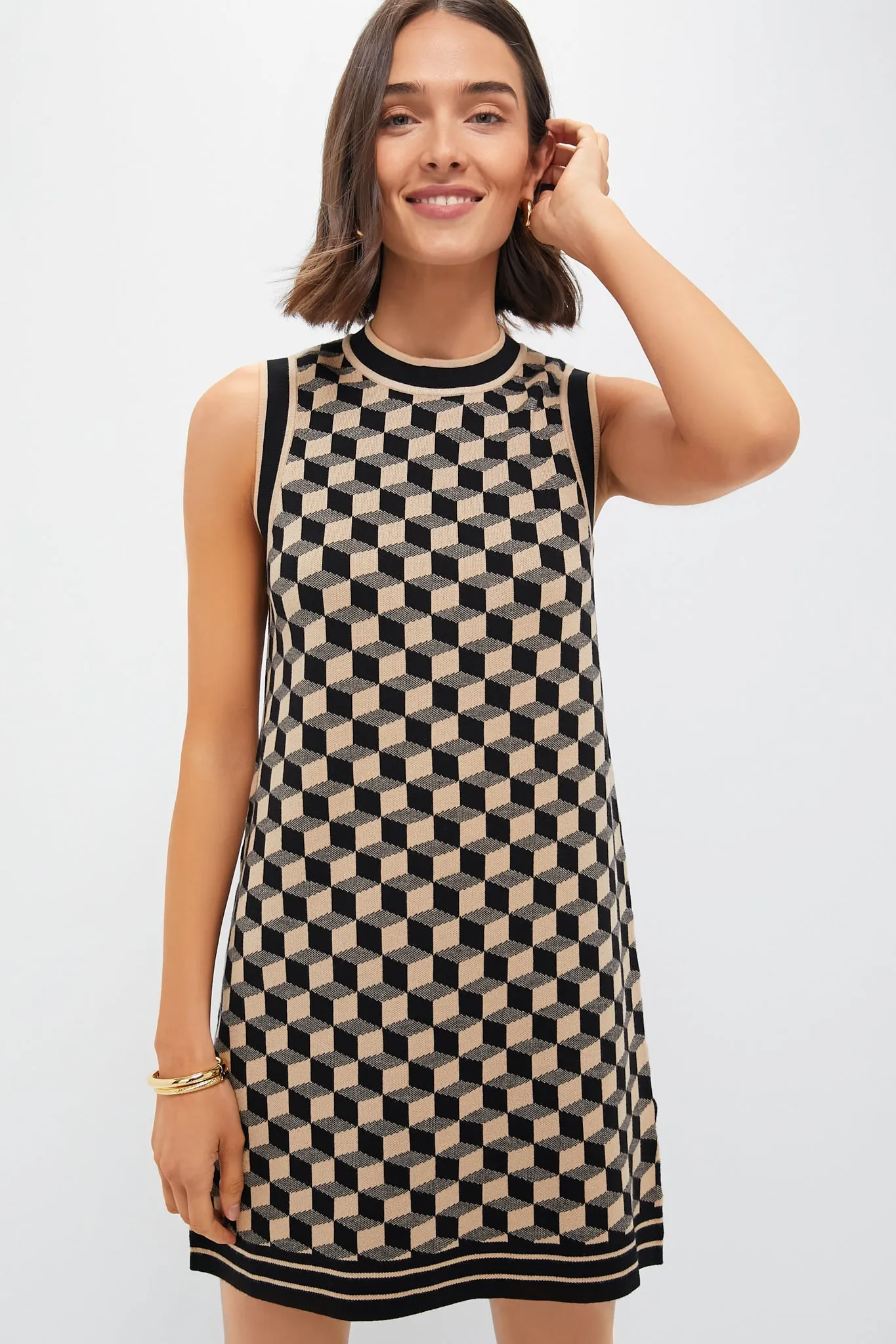 Onyx and Camel Knit Geo Marie Dress