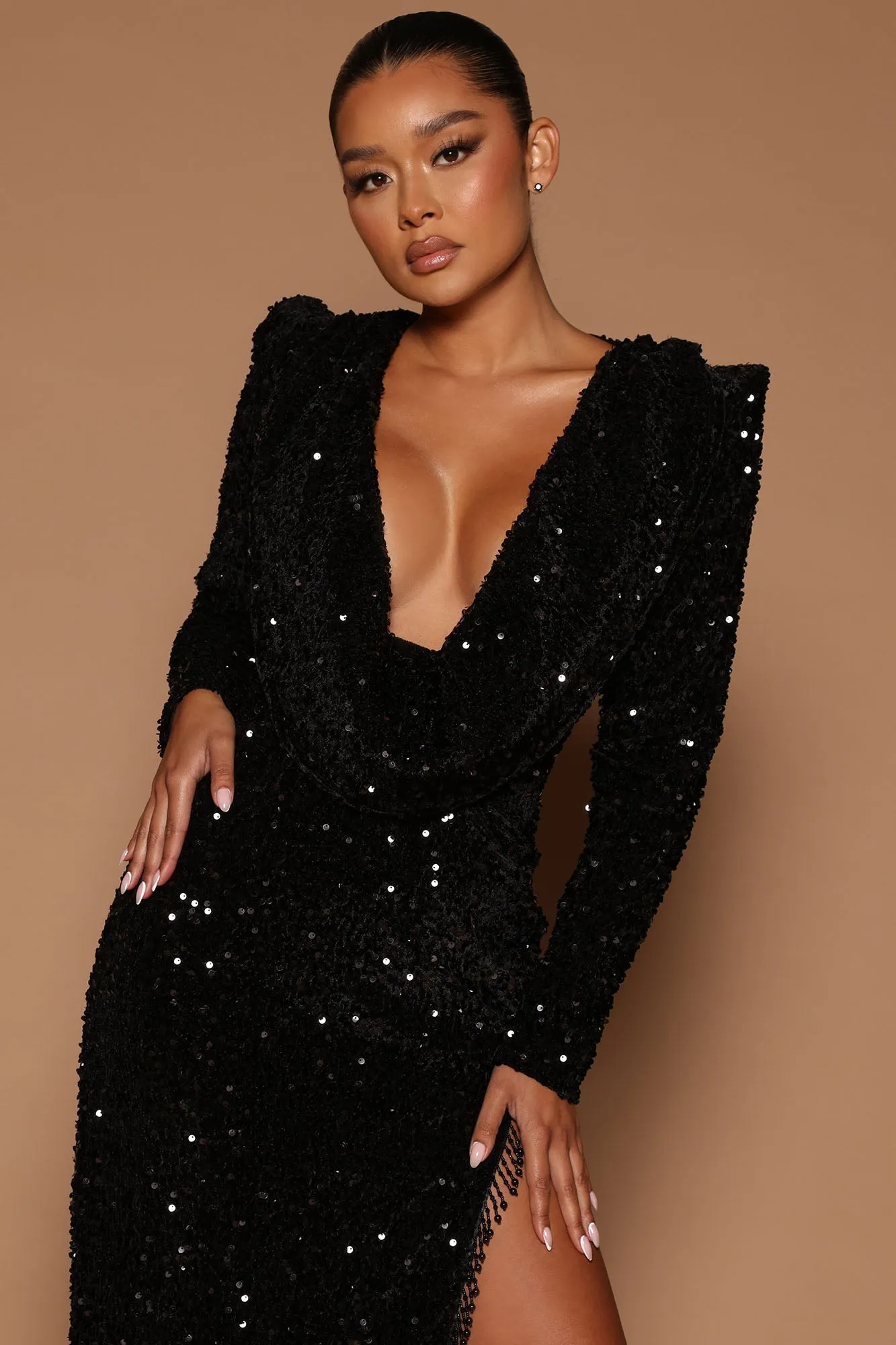 Rihanna Sequin Maxi Dress - Black