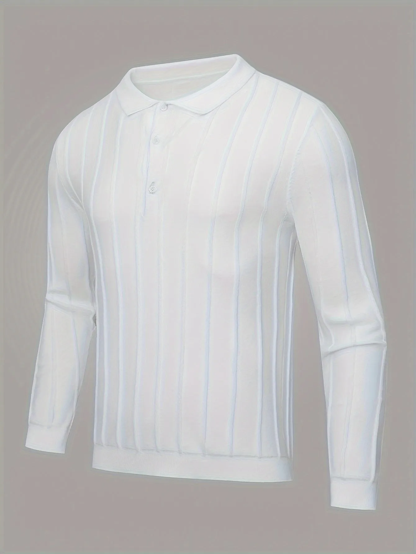 Riolio Knitted Chic Slim Shirt, Men's Casual Lapel Slightly Stretch V-Neck Pullover Sweater For Men Winter Fall