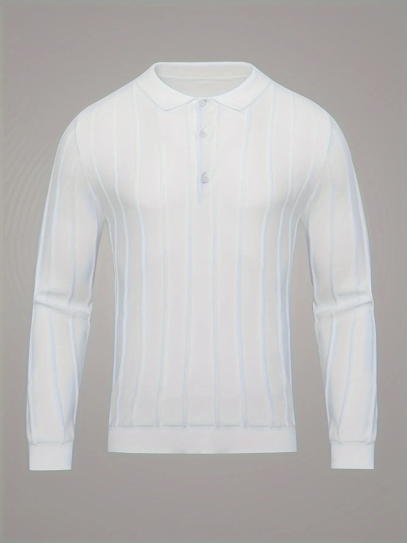 Riolio Knitted Chic Slim Shirt, Men's Casual Lapel Slightly Stretch V-Neck Pullover Sweater For Men Winter Fall