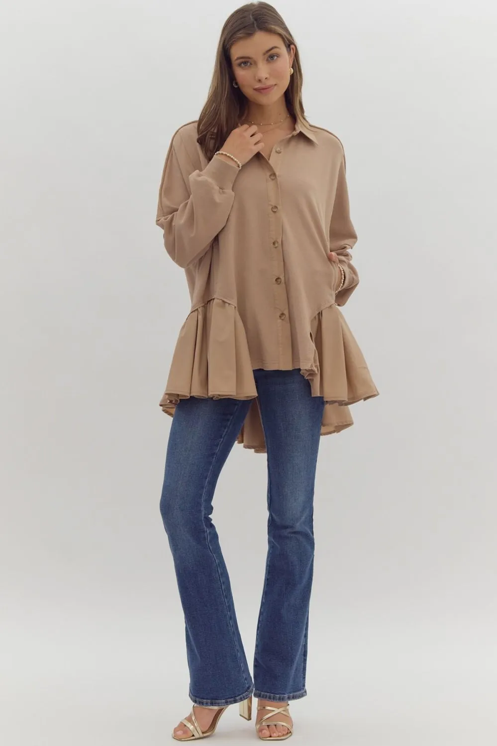 Ruffled Hem Button Up Jacket