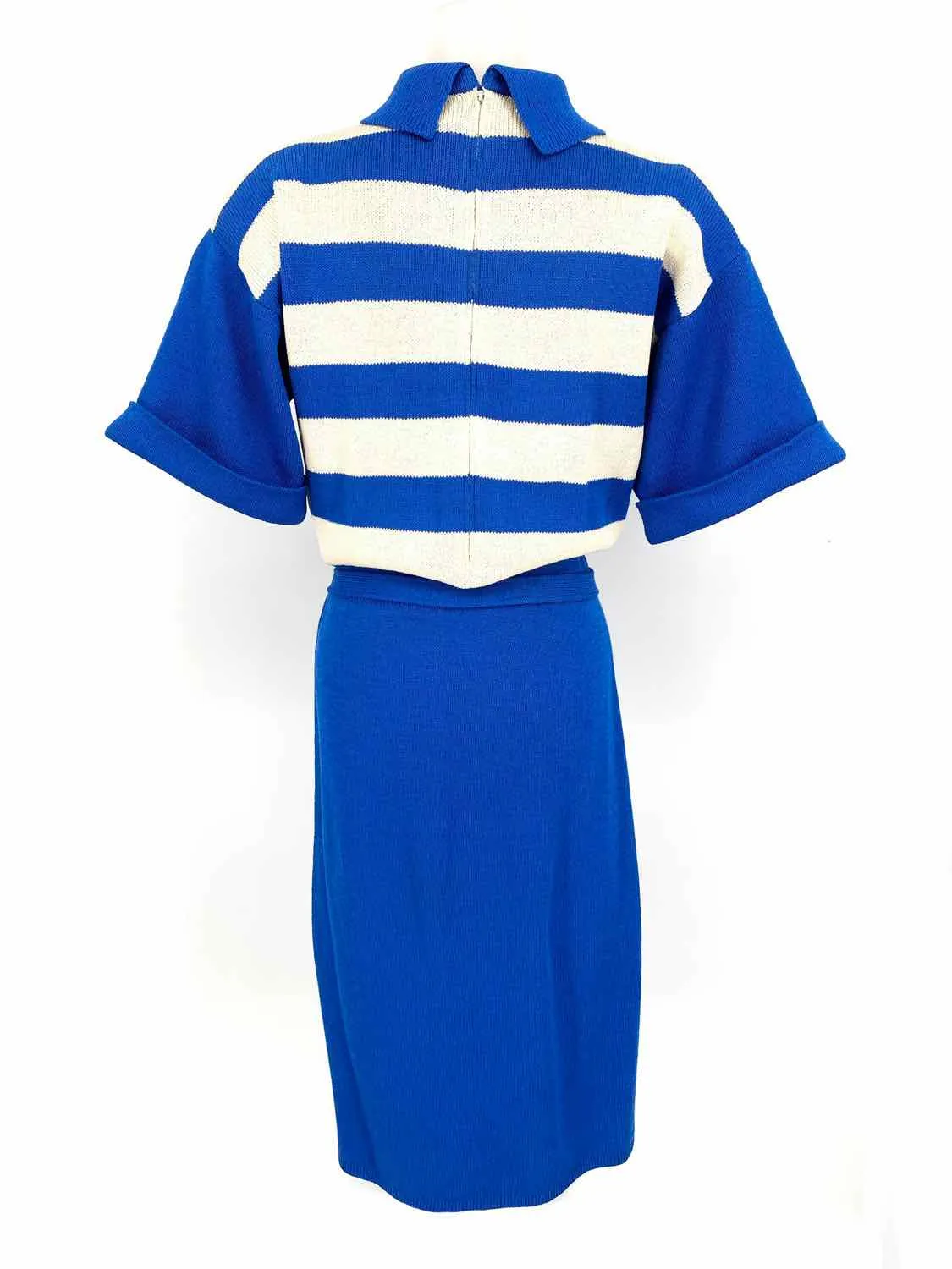 ST. JOHN Women's Blue Belted Knit Stripe Size 8 Dress