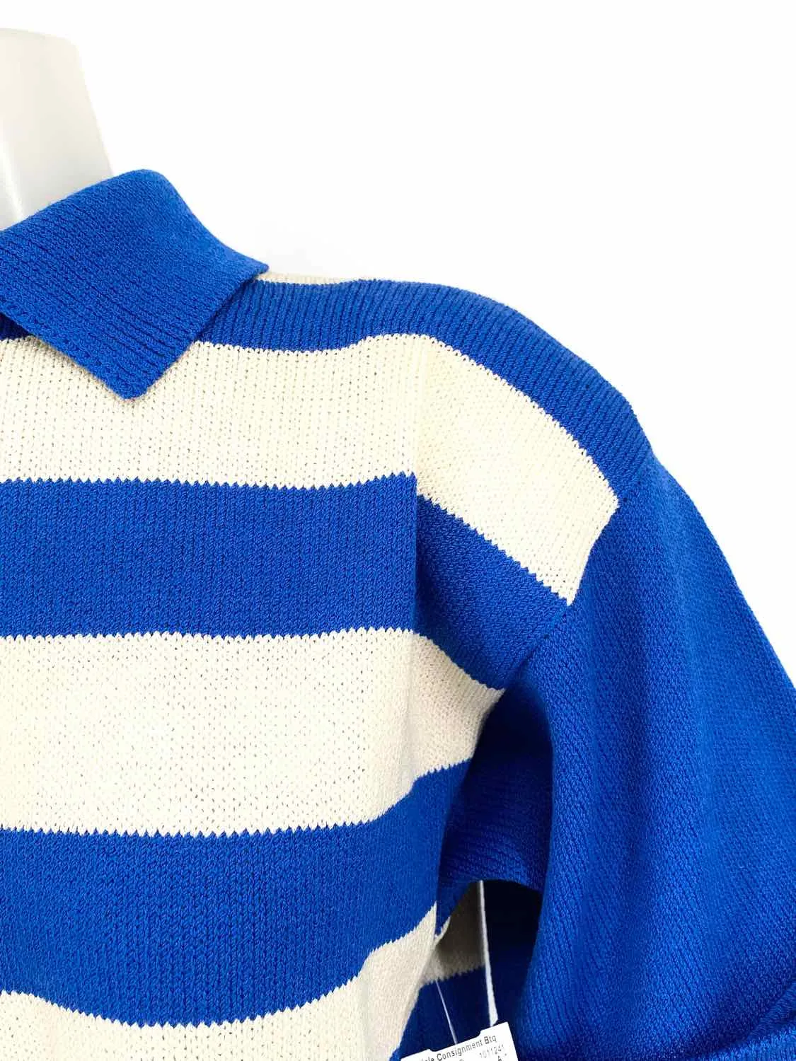 ST. JOHN Women's Blue Belted Knit Stripe Size 8 Dress