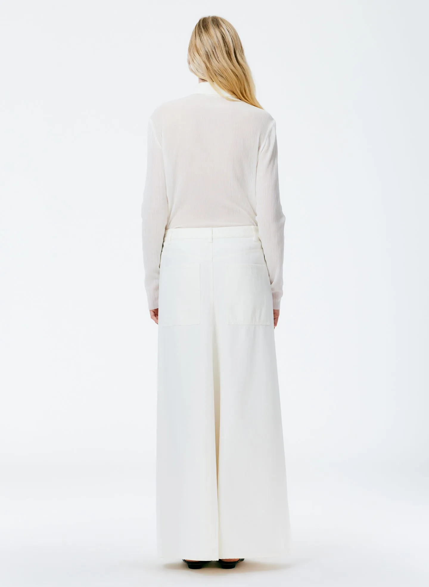 White Denim Godet Maxi Skirt