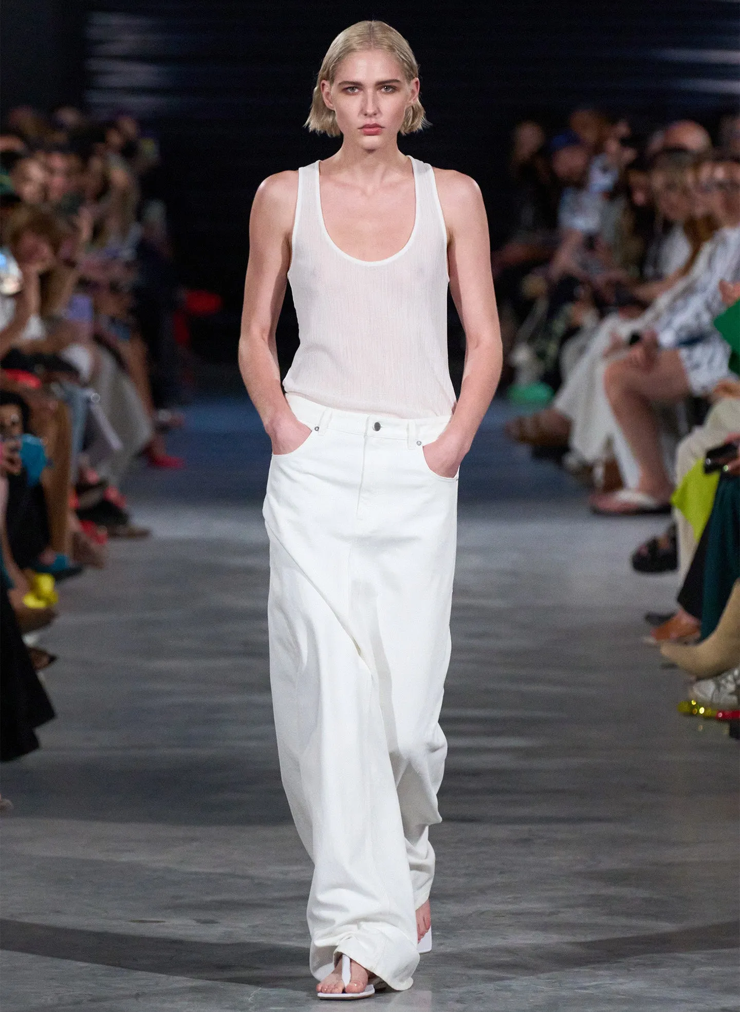 White Denim Godet Maxi Skirt